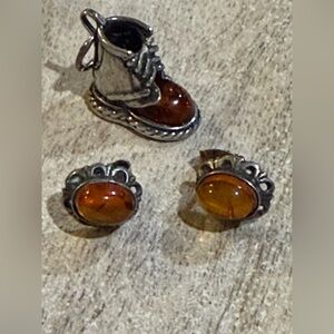 Silver and Amber Earrings and shoe charm